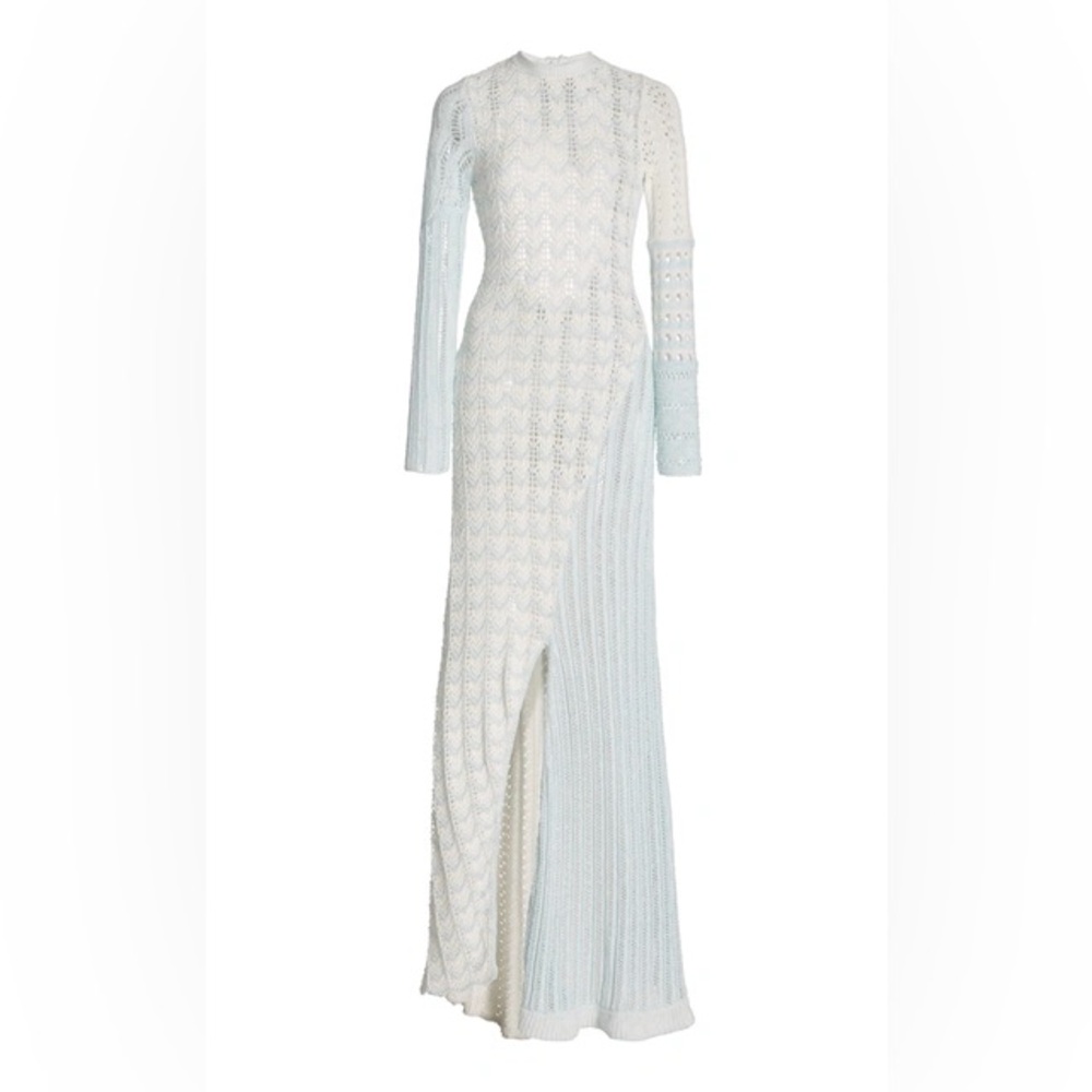 LoveShackFancy White and Blue Cotton-Knit Gown